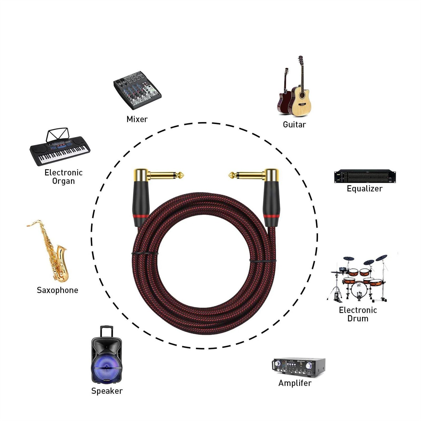 Jack Chapado En Oro De 6,35 Mm A 6,35 Mm, Cables De Audio Macho A Macho De 1/4 Pulgada Utilizados Principalmente Para Guitarra Cable de instrumento Guitarra (Color : A, Size : 2M)