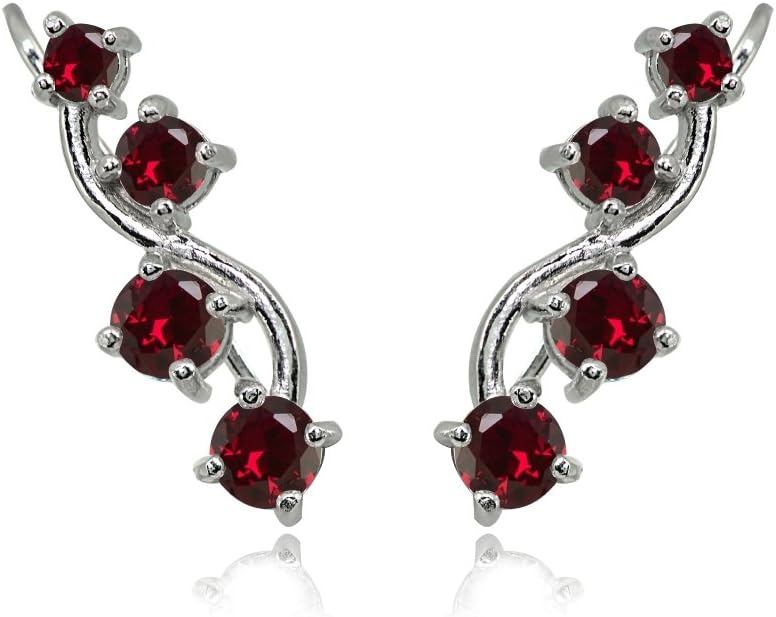 Sterling Silver Genuine or Synthetic Gemstone Small Fashion Trenty Vine Climber Crawler Cuff Earrings for Women