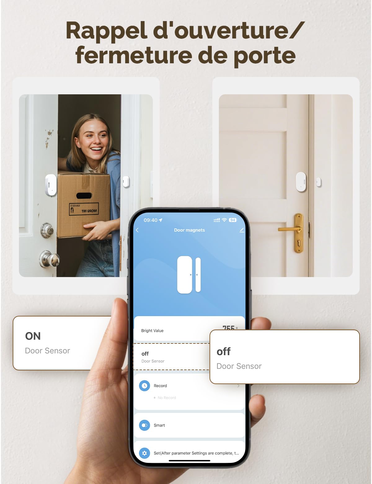MOES Capteur de Porte et de Fenêtre Intelligent, Nécessite ZigBee Tuya Gateway, Détecteur lumière sans Fil pour Système d'alarme et Maison, Compatible avec Smart Life/MOES/Tuya, 3PCS