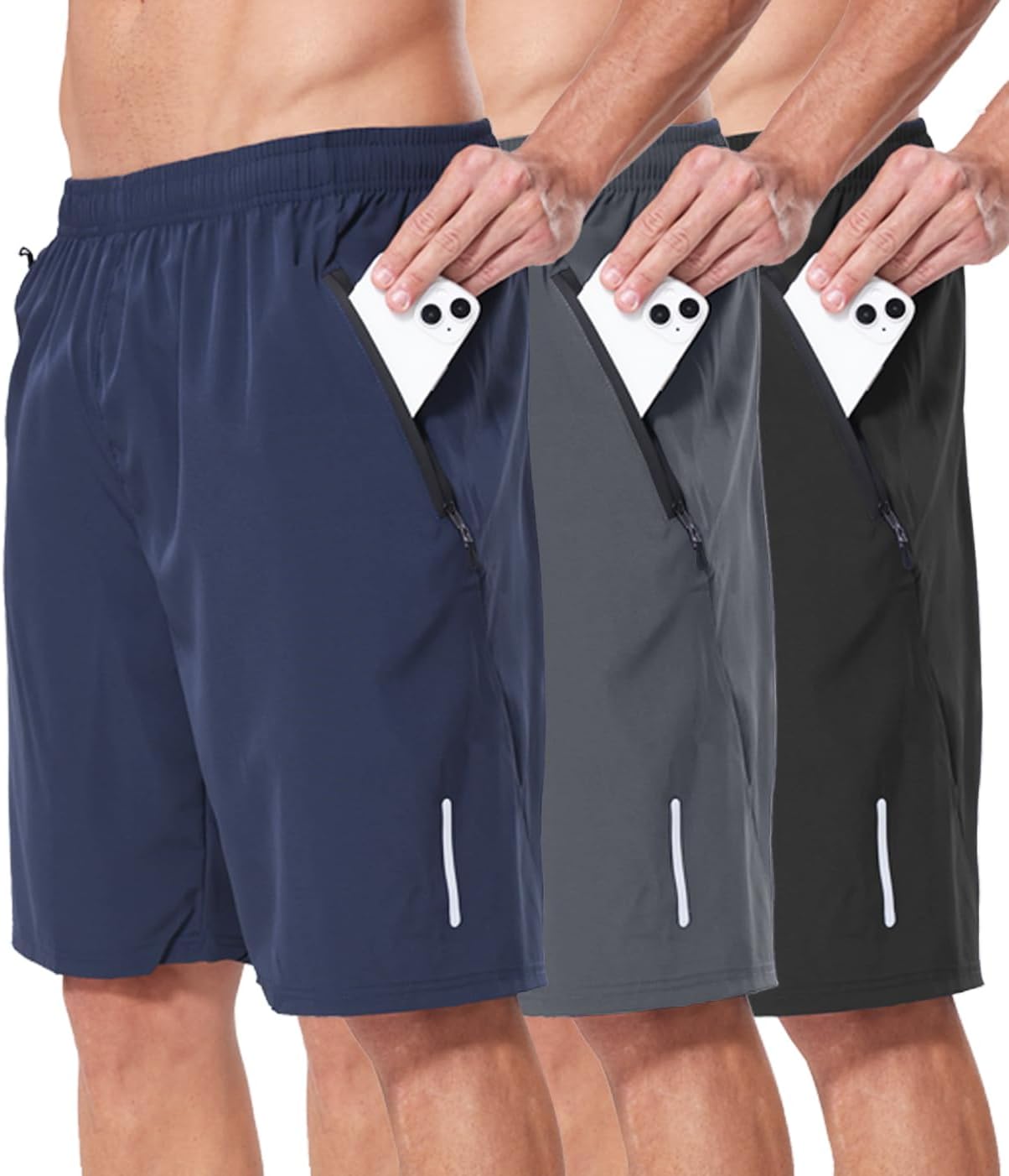 RPOVIG 3 Pack Men's Athletic Shorts Sets 9" Gym Workout Short with Zippered Pockets Running Joggers Basketball Gift