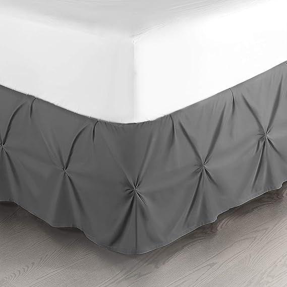 Nestl Grey Bed Skirt Queen Size, Pinch Pleat Queen Bed