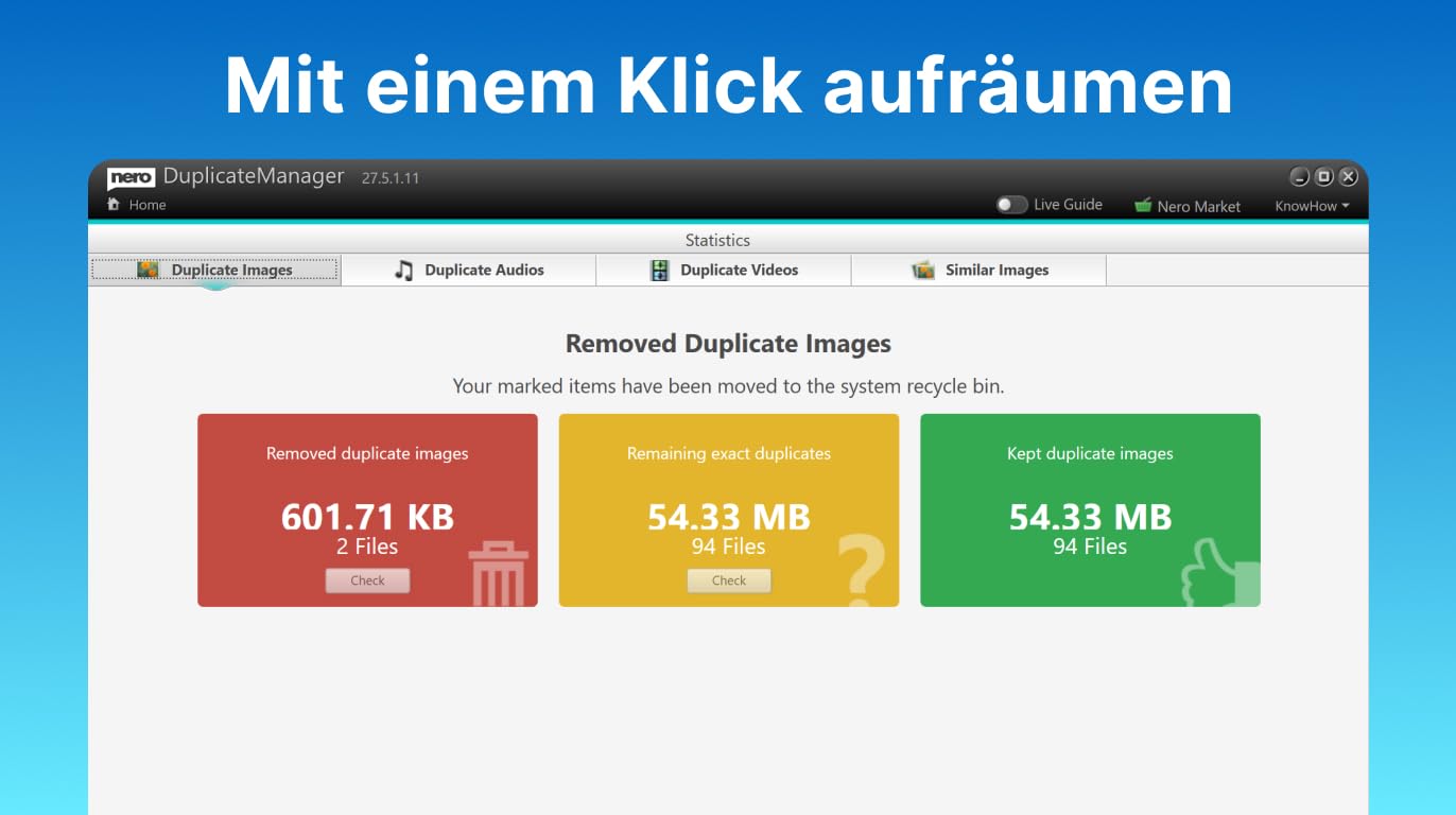 Nero Duplicate Manager | Doppelte Fotos, Videos & Musik finden & löschen | Ähnliche Bilder per KI erkennen | Ordner-Scan & externe Laufwerke | Unlimitierte Lizenz | 1 PC | Windows 11 / 10 / 8 / 7