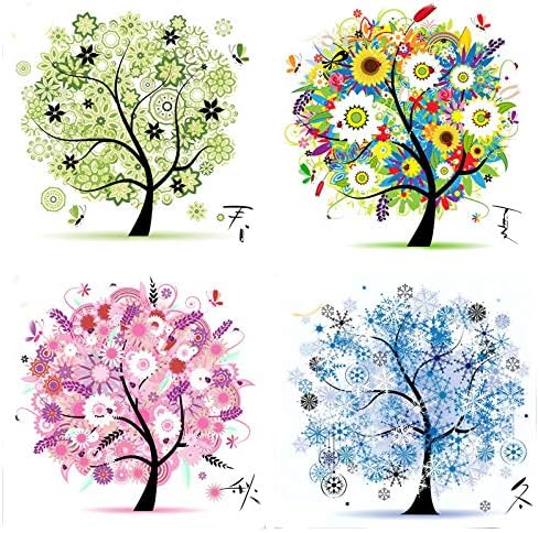 Stamped Cross Stitch Kits - Counted Cross Stitch Kit, Cross-Stitching Patterns Treasure Tree 4 Seasons (Pack of 4), DIY Art Crafts & Sewing Needlepoints Kit for Home Decor 18''x18''