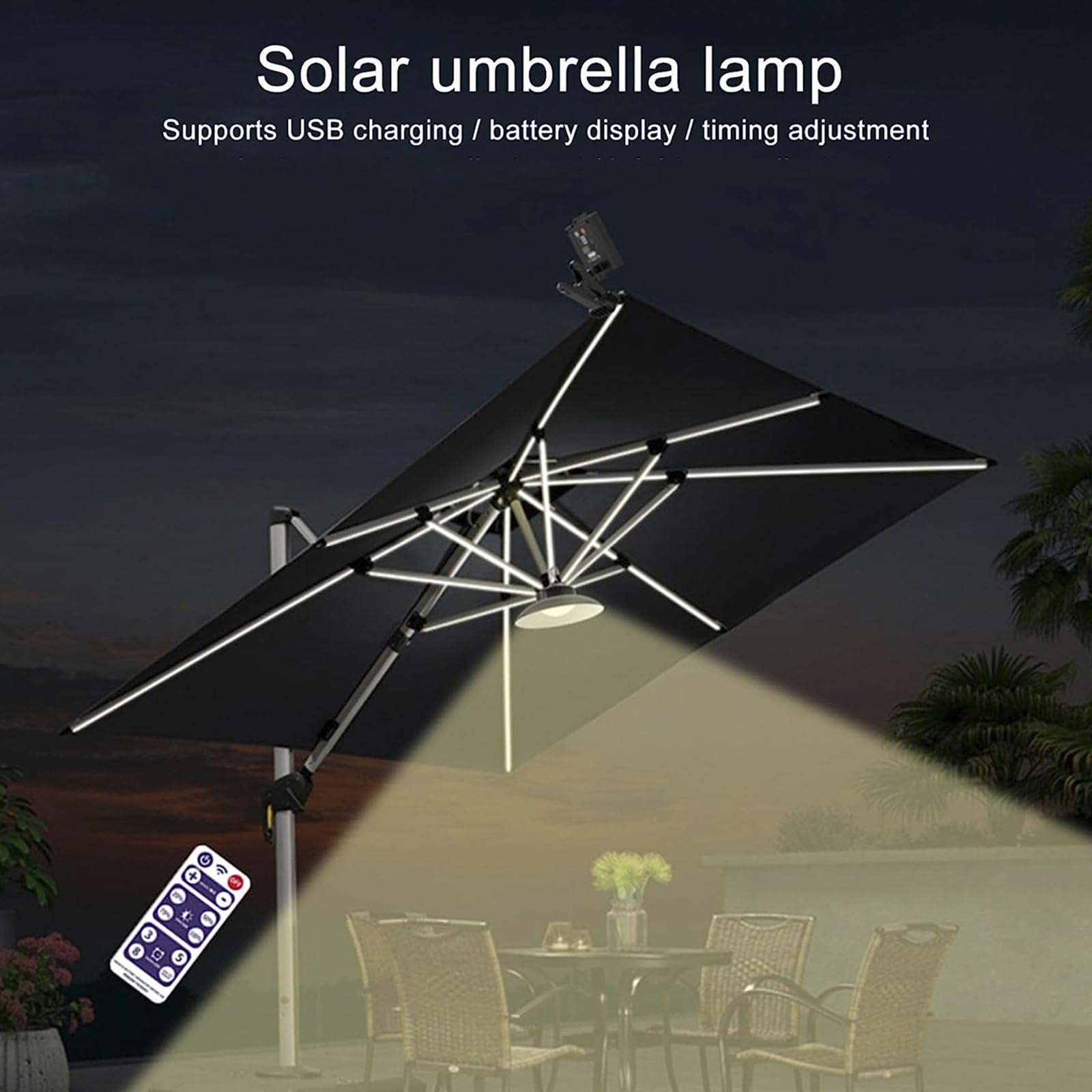 LumièRe De Parasol Solaire Extérieure - Minuterie Télécommande, Lumière Solaire Etanche Lumière de Patio Parasol - pour Beach Tent Camping Garden Party(sans Tente),White Light