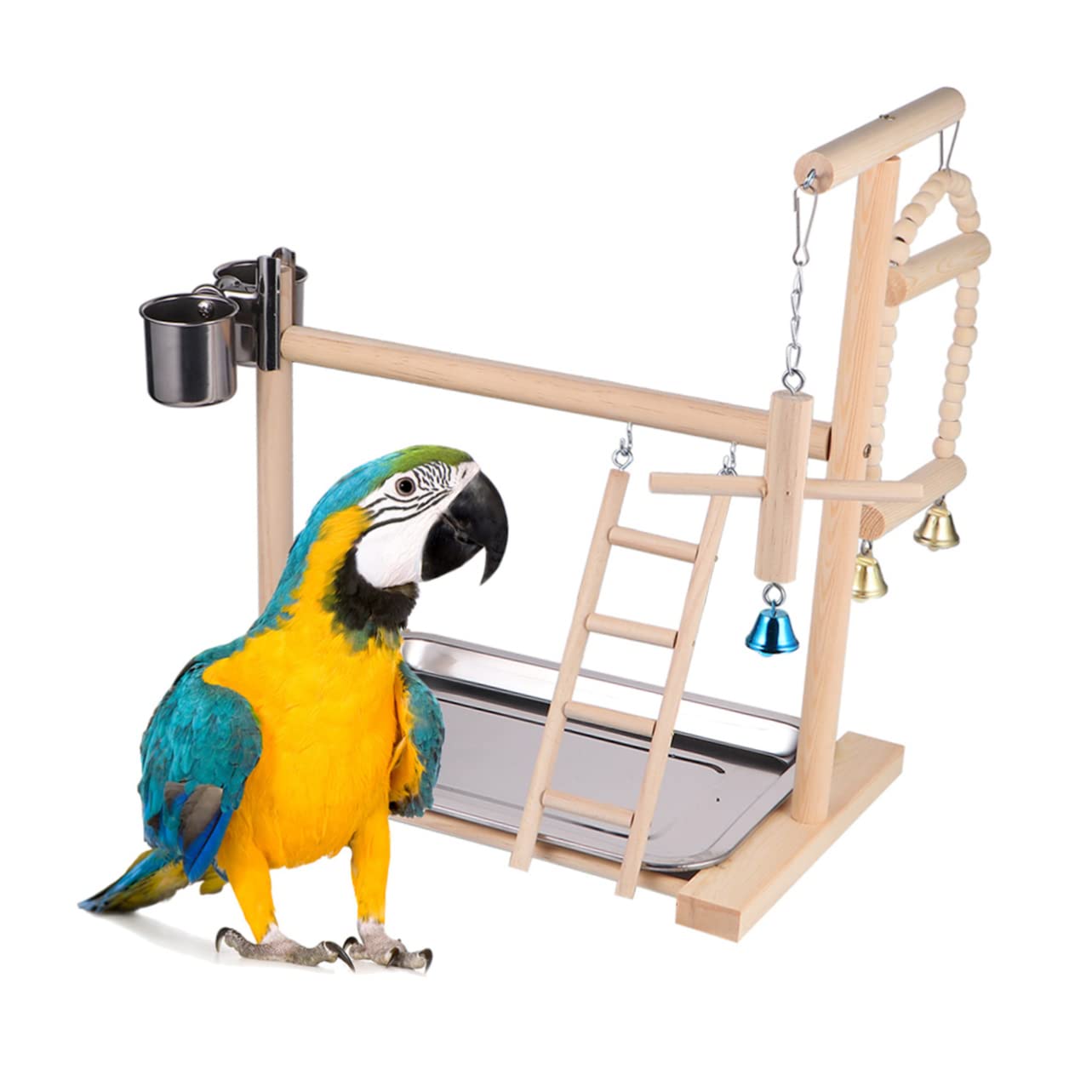 Hohopeti 1pezzi Altalena Per Pappagalli Legno Con Supporto Da Appendere Giocattolo Divertente Per Uccelli Accessorio Per Gioco e Allenamento Di Parrocchetti e Pappagalli Beige