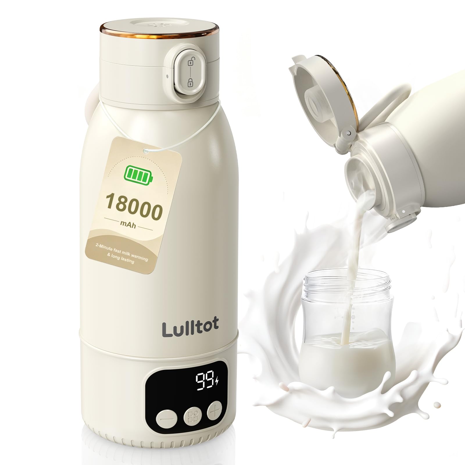 Flaschenwärmer Baby Unterwegs: schnell erwärmen | Akku mit langer Akkulaufzeit 18000 mAh, Kabellos Tragbarer, für Muttermilch & Wasser, für Reisen & nachts, 500ml Kapazität