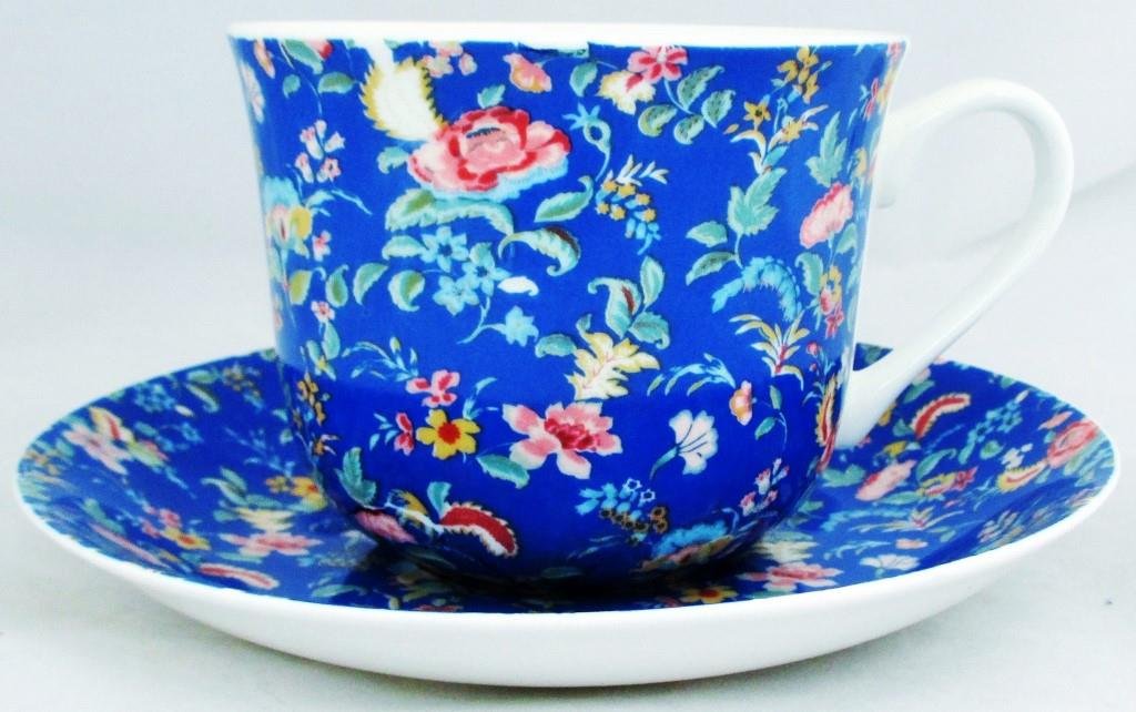 Fromeuropewithlove Blue Petite Bombay Breakfast Cup & Saucer Petite Bombay Fine Bone China Large Cup & Saucer Hand Decorated In The U.k. Free Uk Delivery
