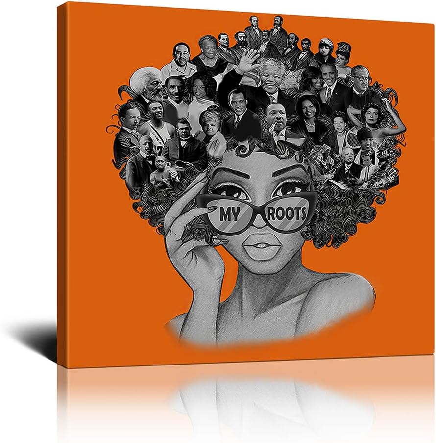African American Wall Art Burnt Orange Famous People In Black Girl Head Framed Fashion Paintings Poster Canvas Wall Art For Living Room Ready To Hang Home Decor Bedroom Bathroom 16x16 Inch Funny Gifts