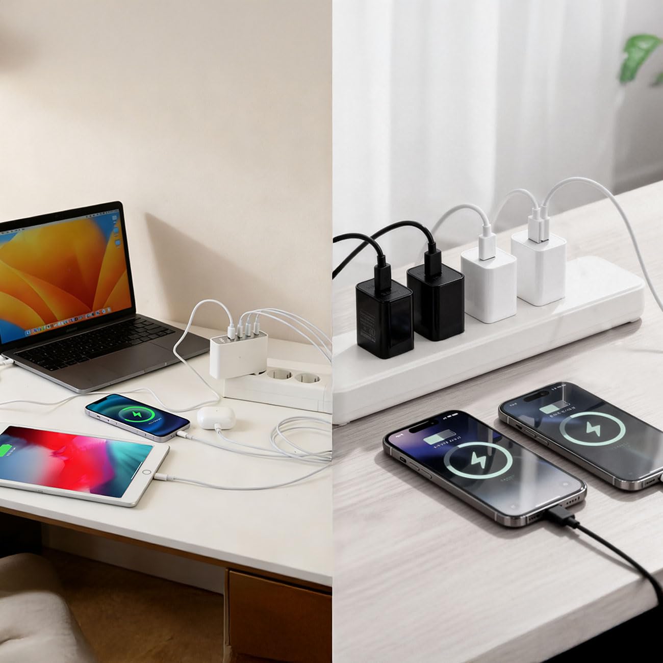 ideoon 2er-Set 100W GaN III USB-Ladegerät mit 4 Ports, 3X USB-C & 1x USB-A, Schnellladegerät mit LED-Display, PD, feuerfestes Gehäuse, für Laptop und Handy