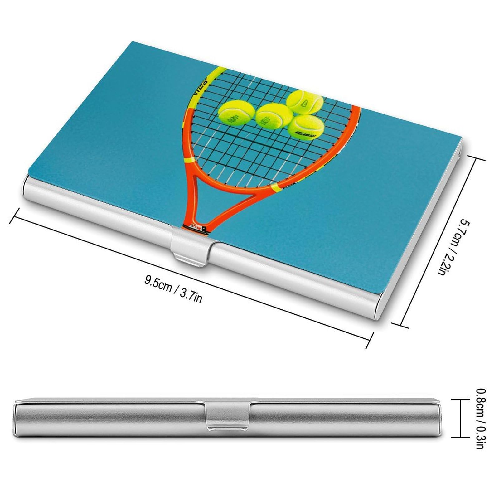 RKJVB Business Card Holder Funny Tennis Racquets And Tennis Balls Slim Business Card Case Professional Name Card Holders Purse Name Card Organizer Minimalist Pocket Card Cases for Men Women