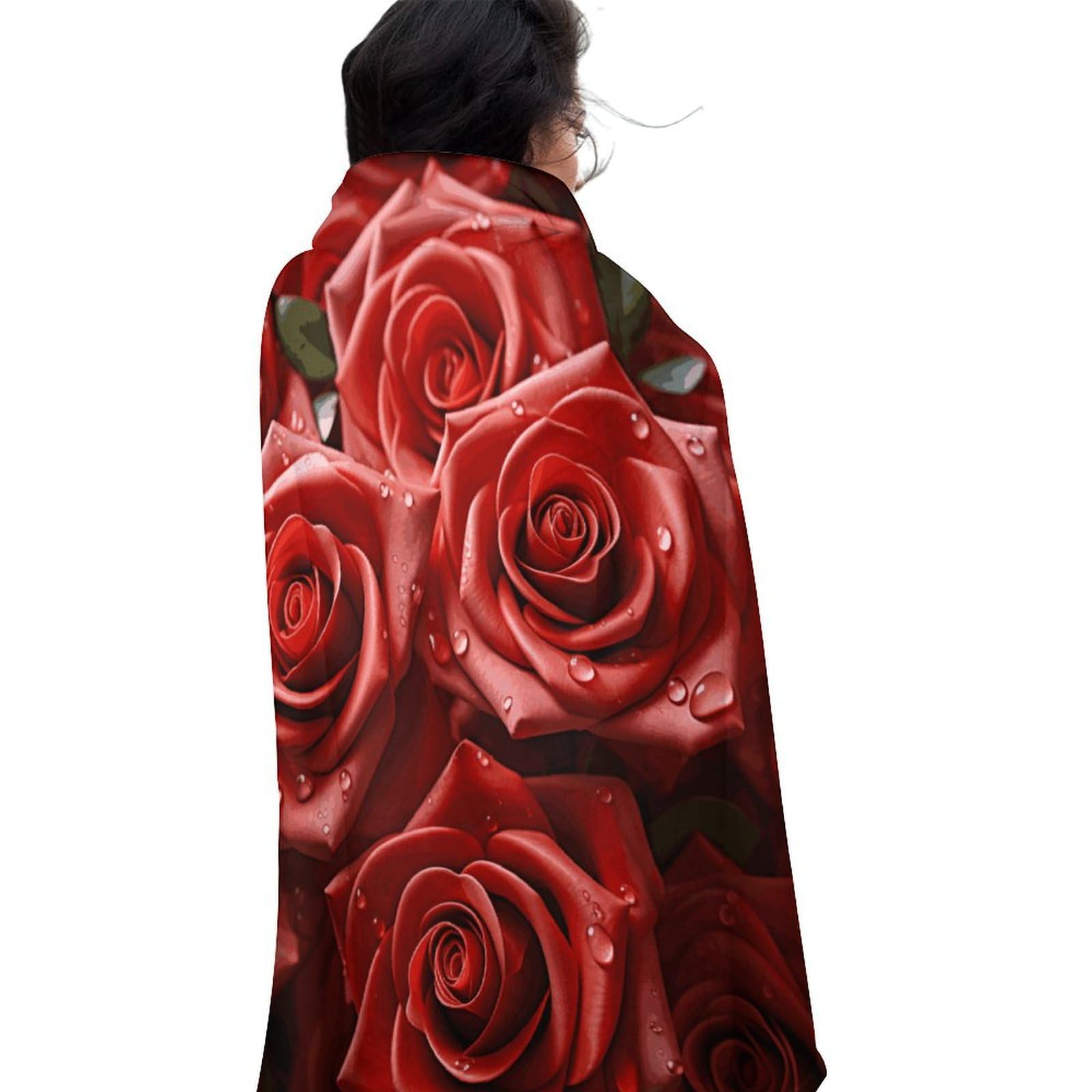 Couverture ronde 150 cm roses rouges, jeté de plage et plaid de bureau