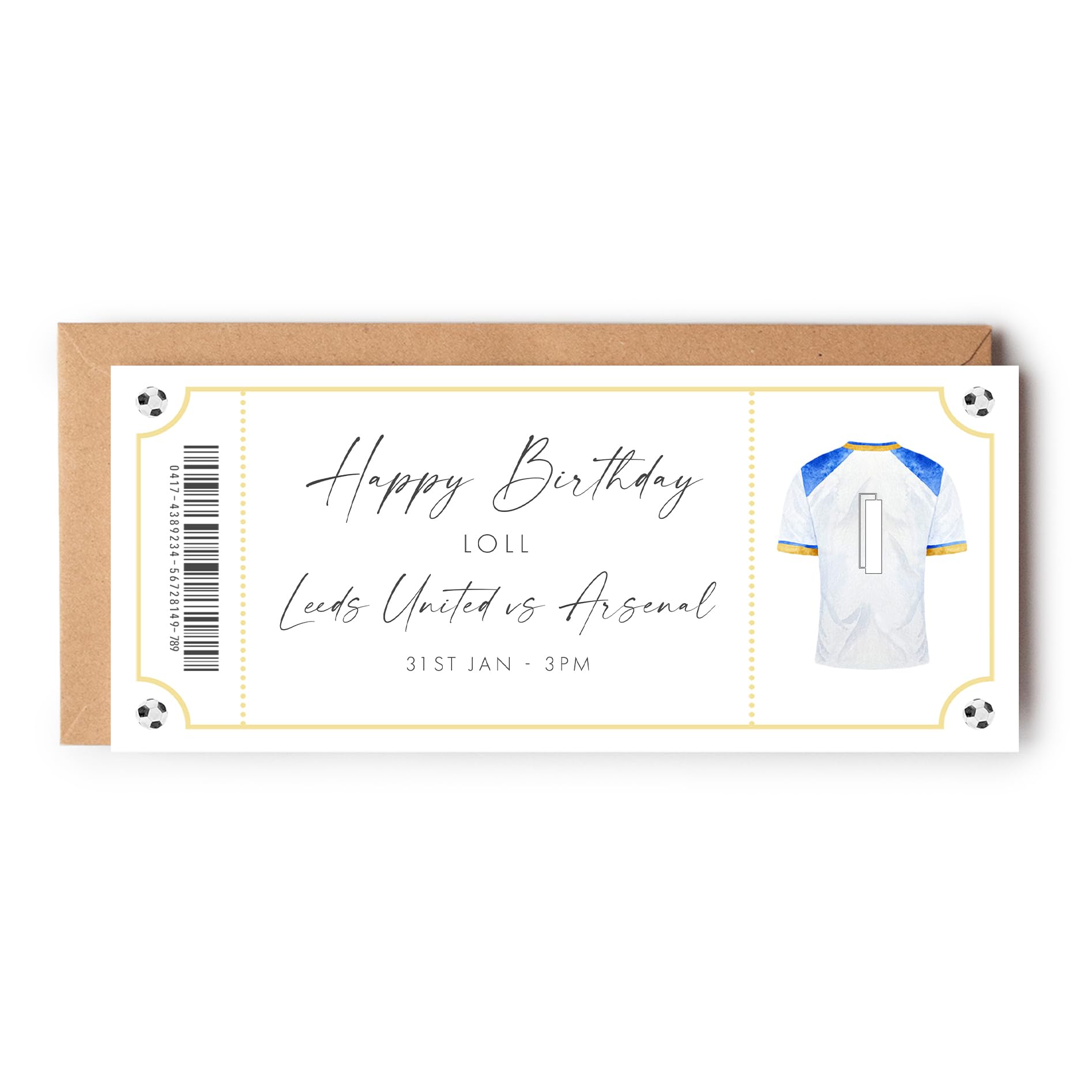 Paper Amor Custom Leeds Stadium Tour Ticket, Personalised Football Match Ticket, Wolverhampton Football Gifts for Men Birthday Present, Surprise Foot Ball Tickets Voucher, Footie Team Tickets Yellow