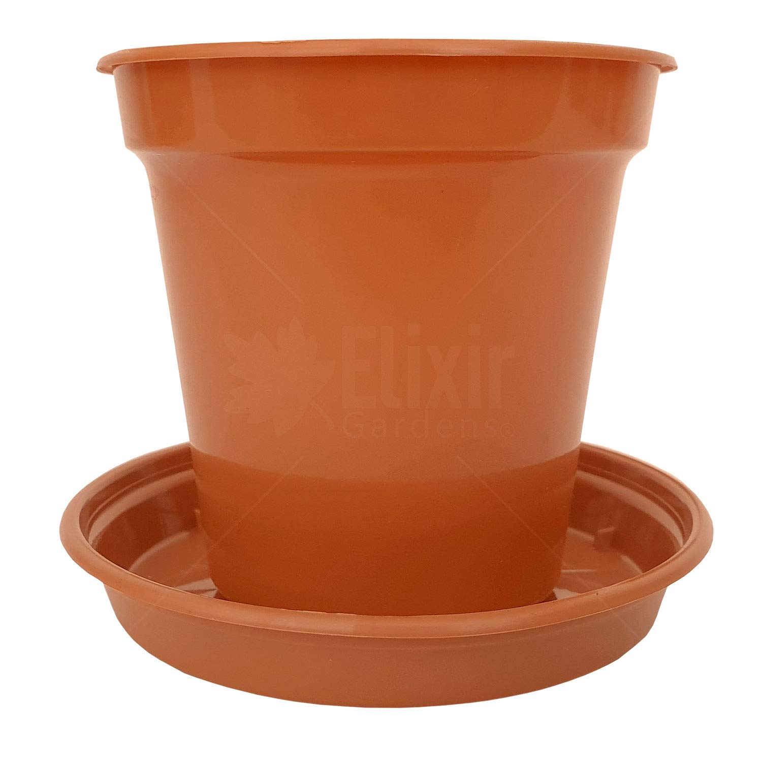 Elixir Gardens Glossy Recycled Plastic Terracotta Plant Pot with Saucer Various Sizes 3,4,5,6,7,8,10,12.5,15" Various Quantities 1-50 | 3" x 6