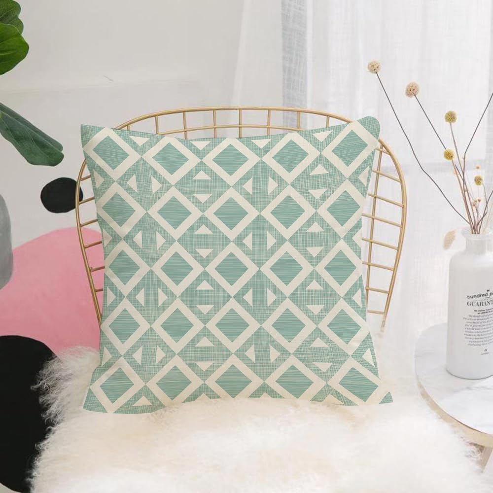 HYOSXW Cushion Cover,Throw Pillow Case Home Decorative for Living Room Bedroom Sofa Chair 16X16 Inch,Abstract geometric sition, triangles and rhombuses retro style sition, turquois,Pillowcase 40X40cm