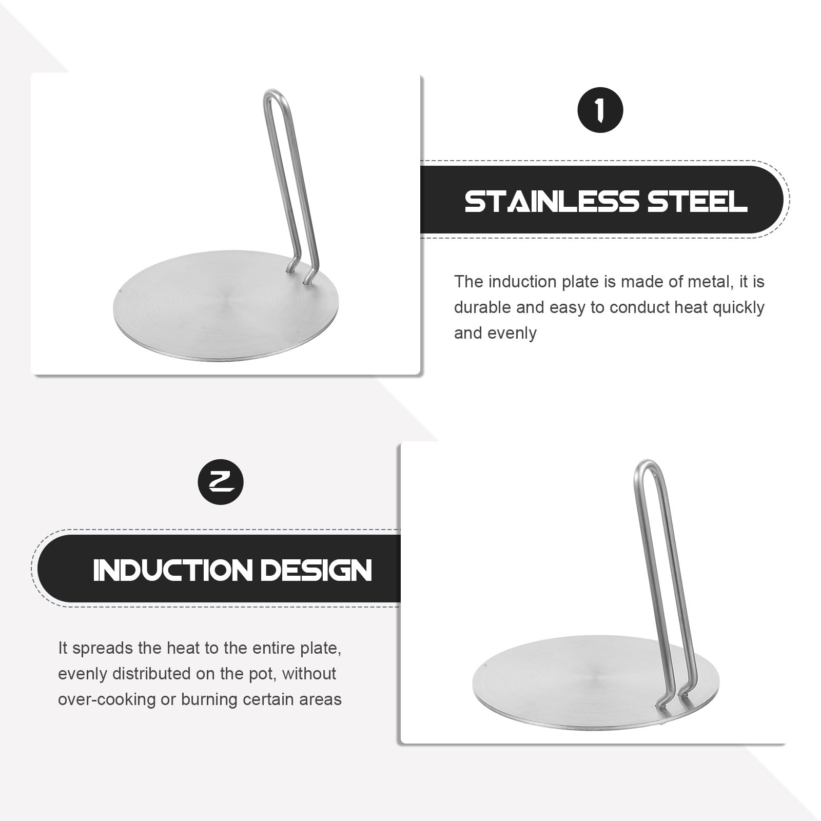 Placa Difusora de Calor para Inducción y Cocina de Gas, Adaptador Metálico Inoxidable con Mango Desmontable, Distribuidor Térmico Antideslizante para Uso Doméstico