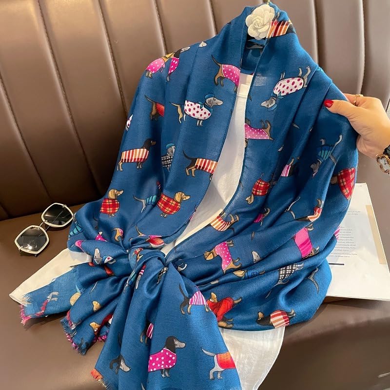 GFM® Damenschal mit Dackel-Motiv, für Frühling, Sommer, alle Jahreszeiten, blau, 42