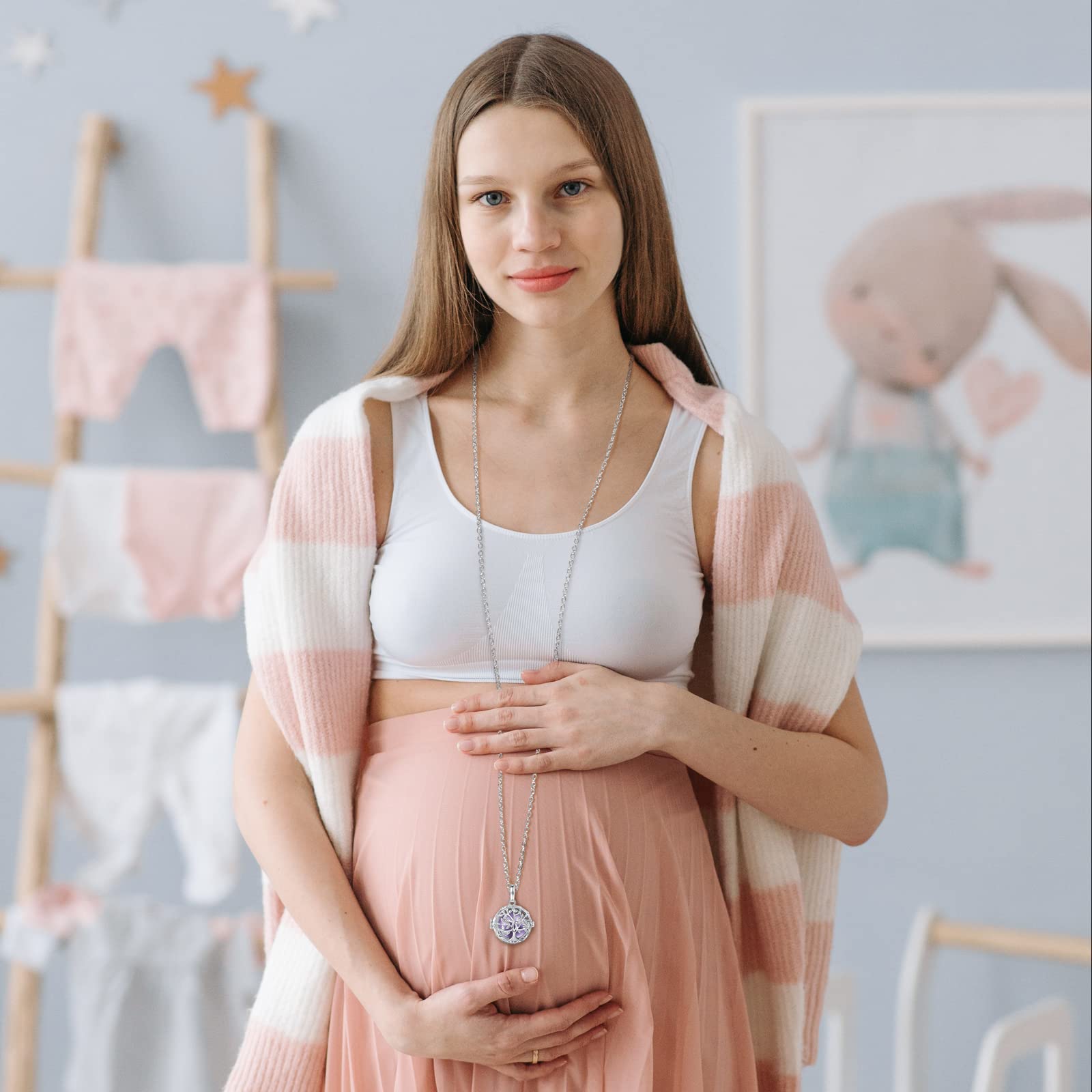 AEONSLOVE Bola Klangkugel Schwangerschaft Kette Lebensbaum Engel Anrufer Anhänger für Schwangere Frauen, 2 Ketten