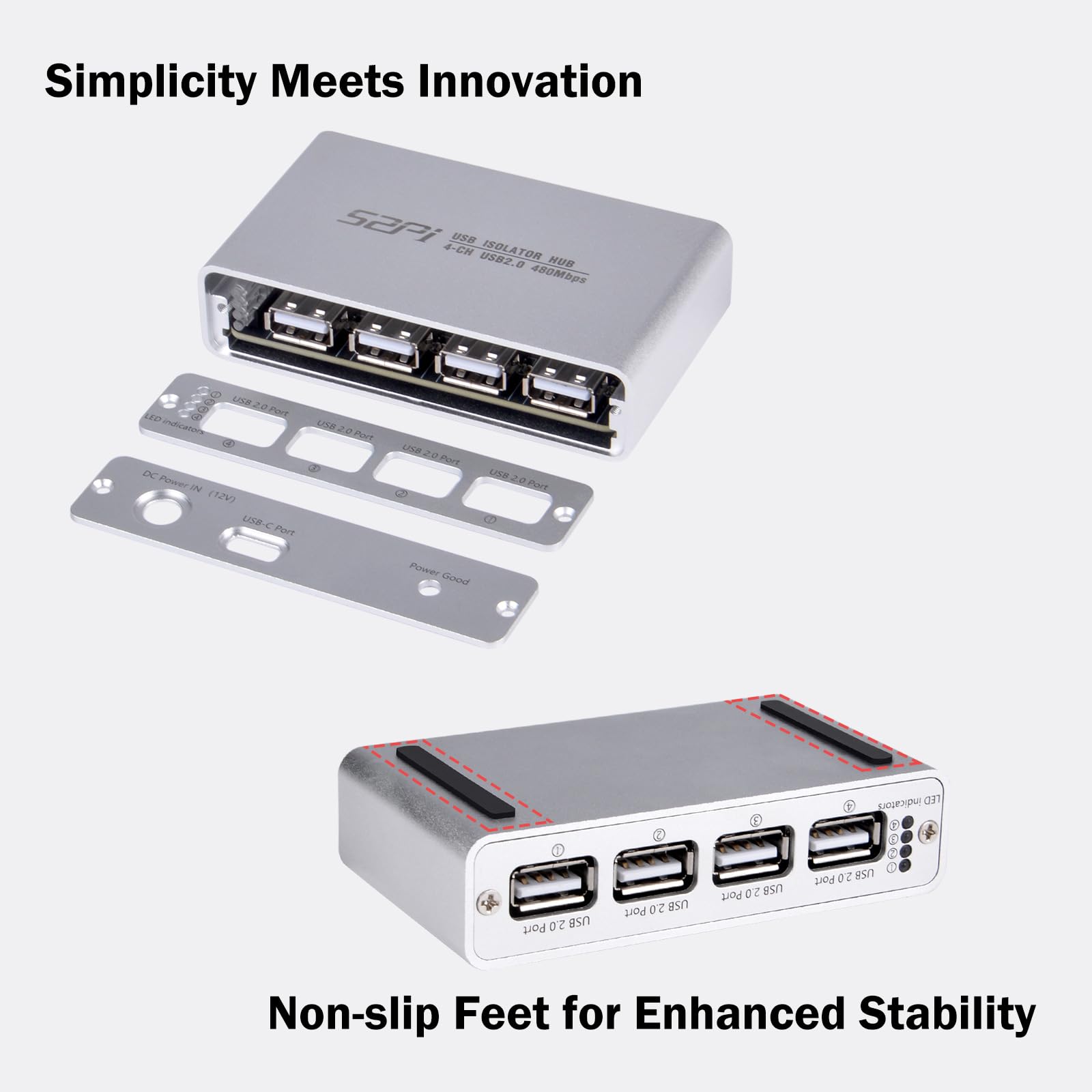 GeeekPi Digitaler USB-Isolations-Hub, 4-Port USB 2.0, High-Speed 480 Mbit/s, ADuM3165-Chip in Industriequalität, 3,75 kV RMS-Schutz, Bidirektionale Datenübertragung