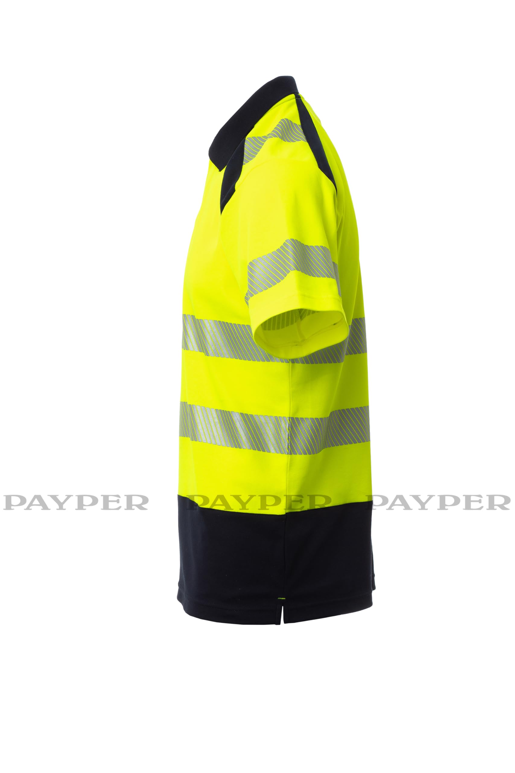 PAYPER Road Unisex Kurzarm-Poloshirt hohe Sichtbarkeit 55% Baumwolle 45% Polyester Fluogelb/Blau Gr. L