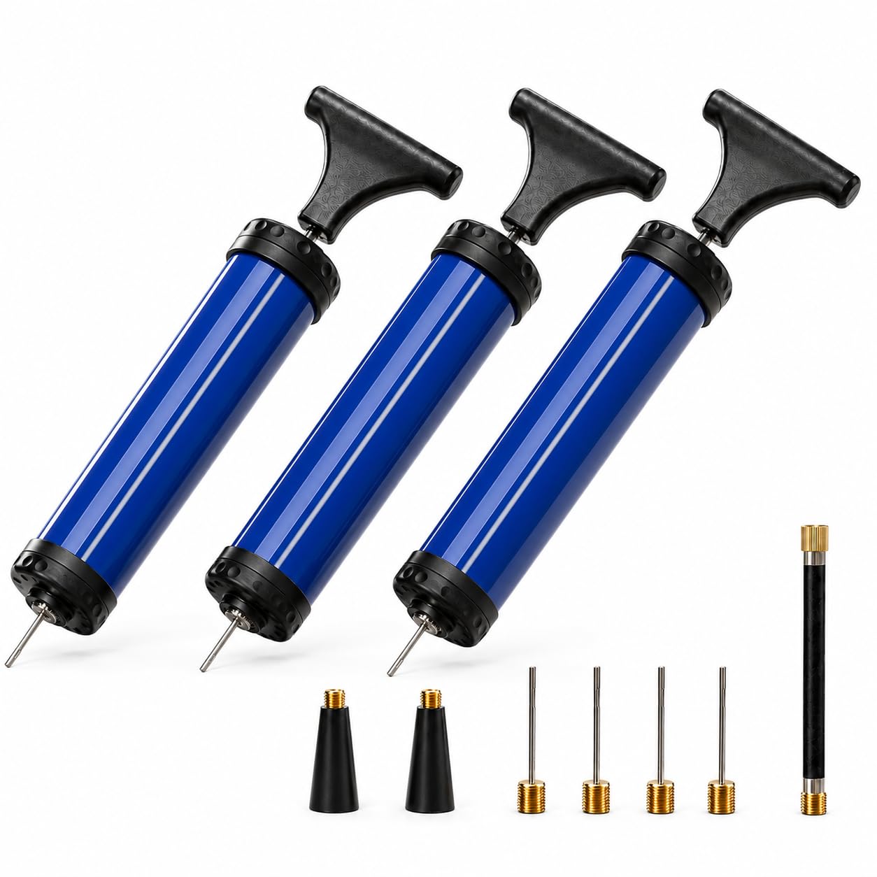 Sports Ball Pump, Portable Manual Air Inflators for Football, Basketball and Small Inflatables, Compact Polypropylene Hand Pumps with Secure Grip for Home, Travel and Sports Use, Blue (Pack of 3)