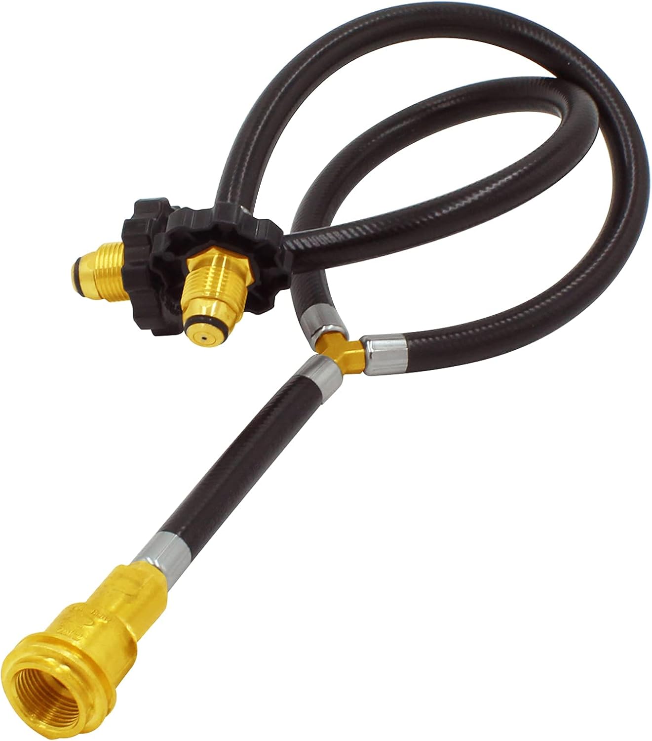 MENSI Ungrade Two Way POL Inlet and QCC Exit Propane Y Splitter Hose Adapter To Connect 5-100lbs Cylinder Tank For Grill, Heater, Fire Pit, Fireplaces