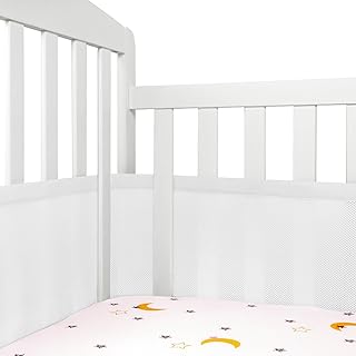 Breathable Crib Mesh Liner, 3mm Breathable Mesh, Safe and Compliant Crib Single Layer Breathable Mesh Liner, Protects Baby Legs and Arms, Fits 4 or 3 Sides Full-Size Crib, Better Fixed Support, White