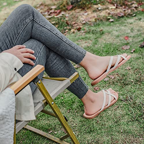 Image of Luoika Women's Wide Width Flat Sandals, Flip Flop Slides Sandal Casual Strapy Sandal Slip on Summer Beach Shoes for Women.