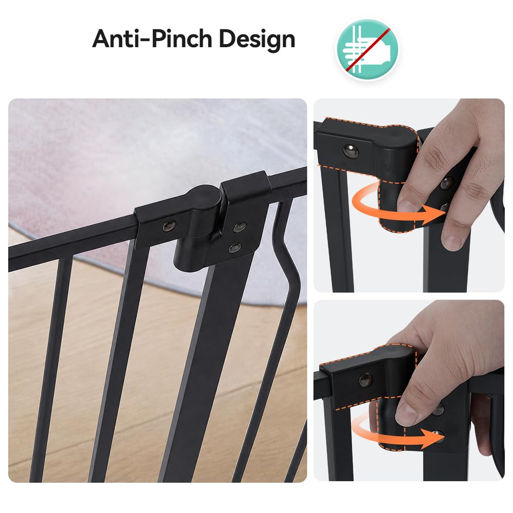 COMOMY Barrera Seguridad Niños para Puertas y Escaleras, 75 a 123cm Ultra Ancho Puerta Seguridad Bebe con Puerta Ajustable para Gatos, Barrera Seguridad Niños Escalera (Negro)