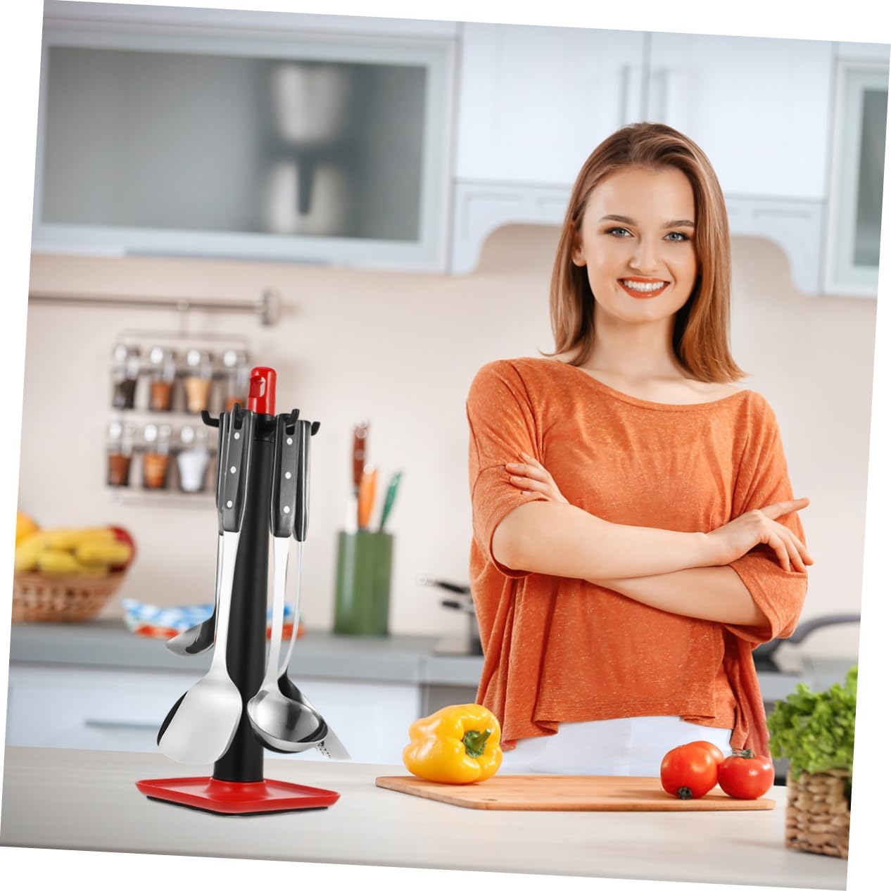 2pcs Vertical Ladle Rack Sturdy Plastic and Rubber Spoon Holder for Kitchen Counter Easy Assembly -skid Base - Cookware Holder Space-saving Utensil Stand