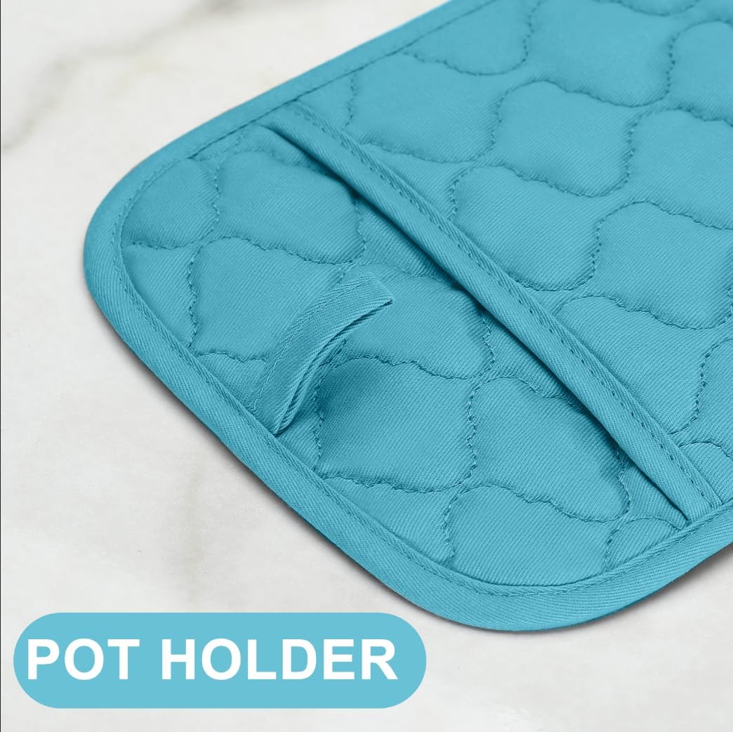 Oven Mitts Kitchen Towels and Dishcloths Pot Holders Sets, Oven Gloves Kitchen Dish Towels 500 Degree Heat Resistant Potholders with Non-Slip Silicone Surface for Cooking, Grilling, Baking-Blue - Image 3