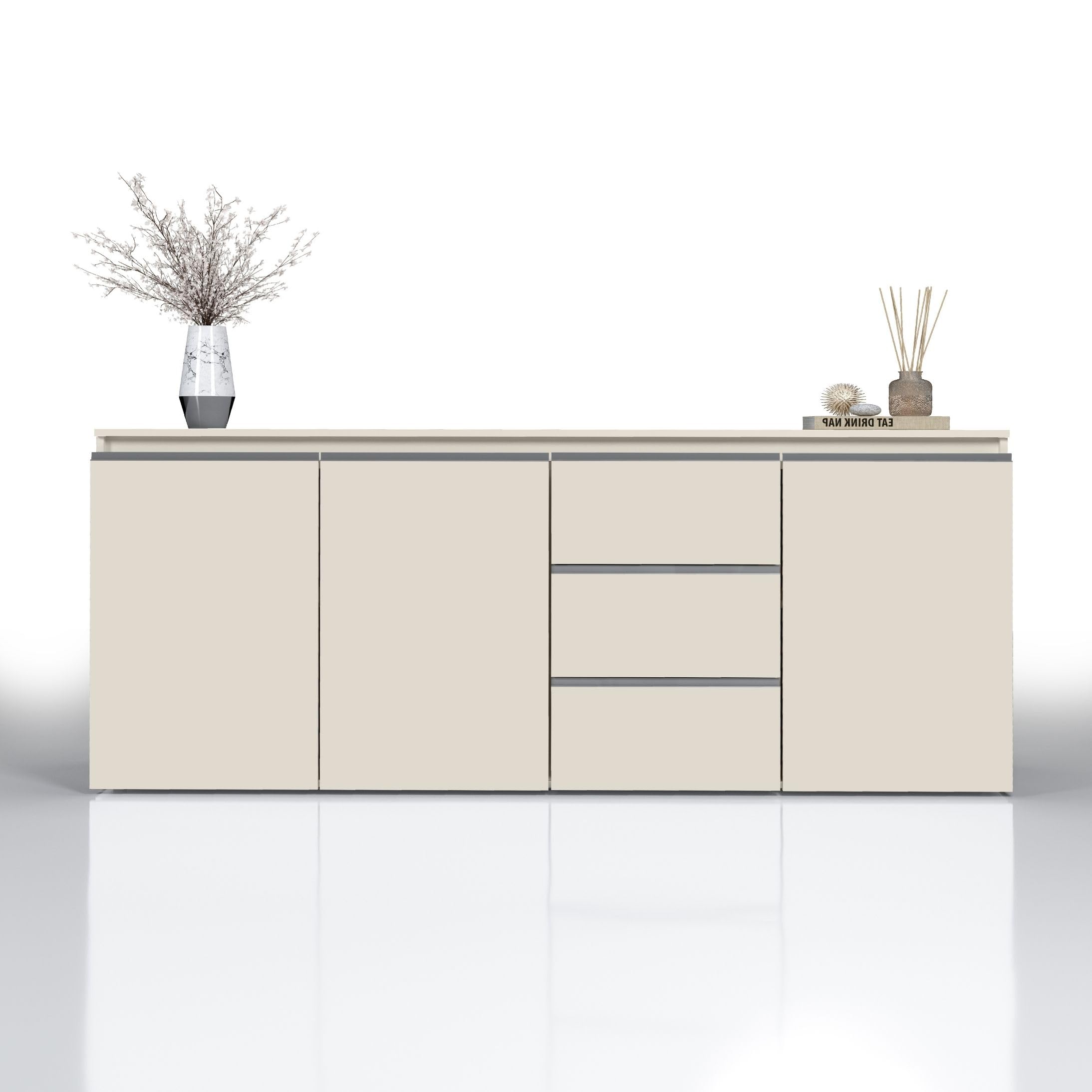 WHOUS Credenza e Buffet MAGIC per Soggiorno con 3 Ante e 3 Cassetti, Madia per Salotto, Cucina e Sala da Pranzo in Legno, 200x40x80, Cashmere
