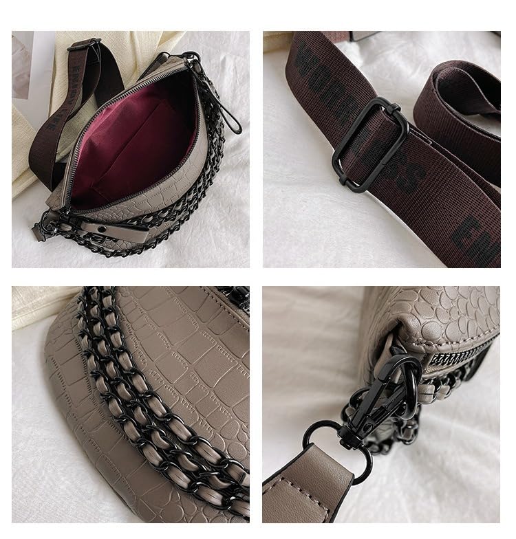 Image of Leather Fanny Pack Bag for Women, Chain Belt Bag Chest Purse Fashionable Crossbody Waist Bags Handbag for Everyday Use Trip Walking Hiking