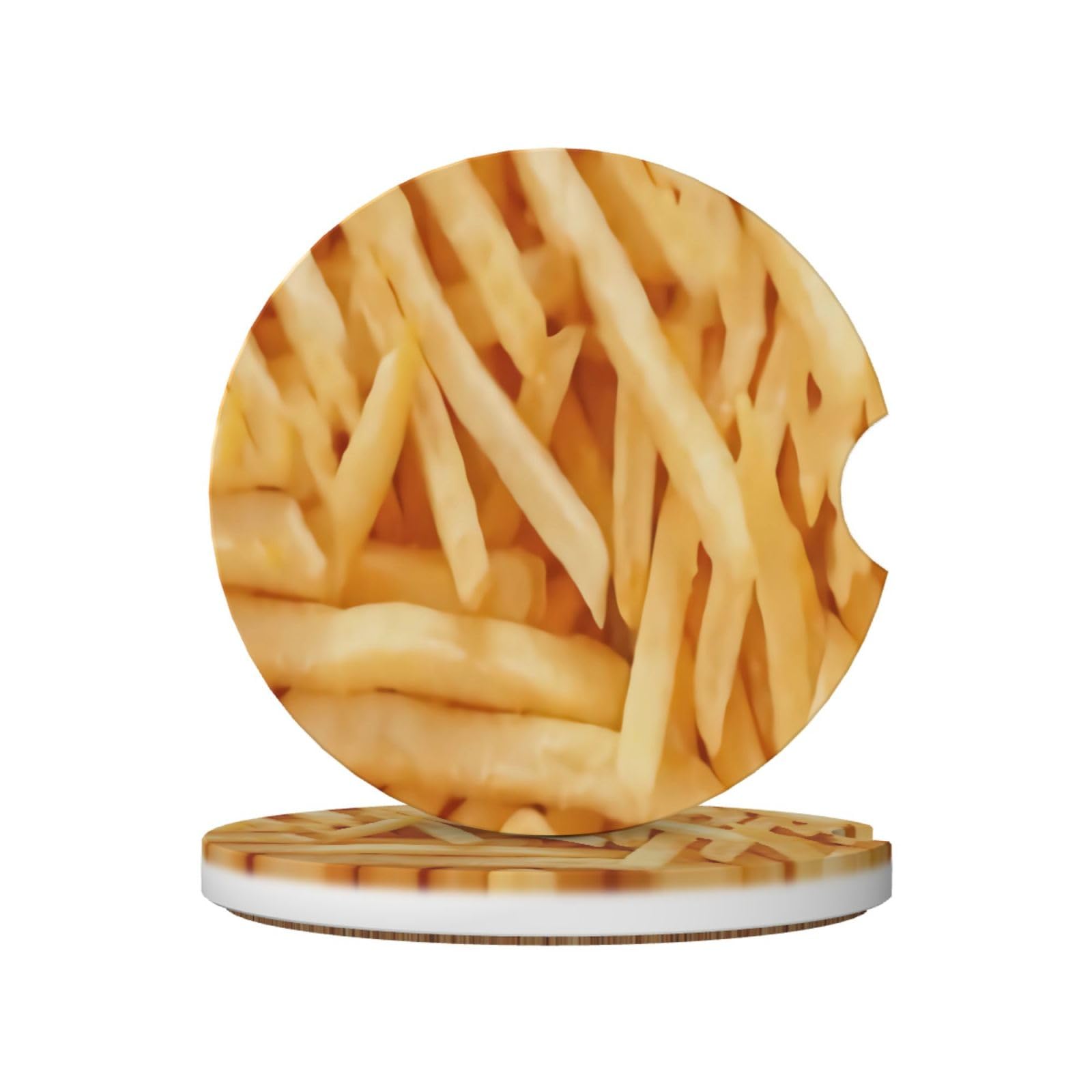 French Fries, Car Cup Holder Coasters 2 Pack, Absorbent Ceramic Car Coasters with Non Slip Cork Base