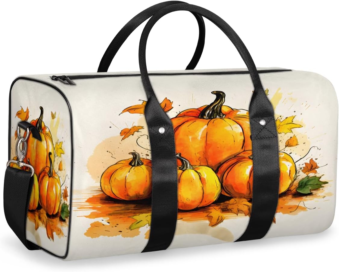 Watercolour Pumpkins Travel Duffel Bag for Women Men Large Capacity Overnight Weekender Bags for Lightweight Waterproof Sport Gym Bag for Workout Yoga Swim