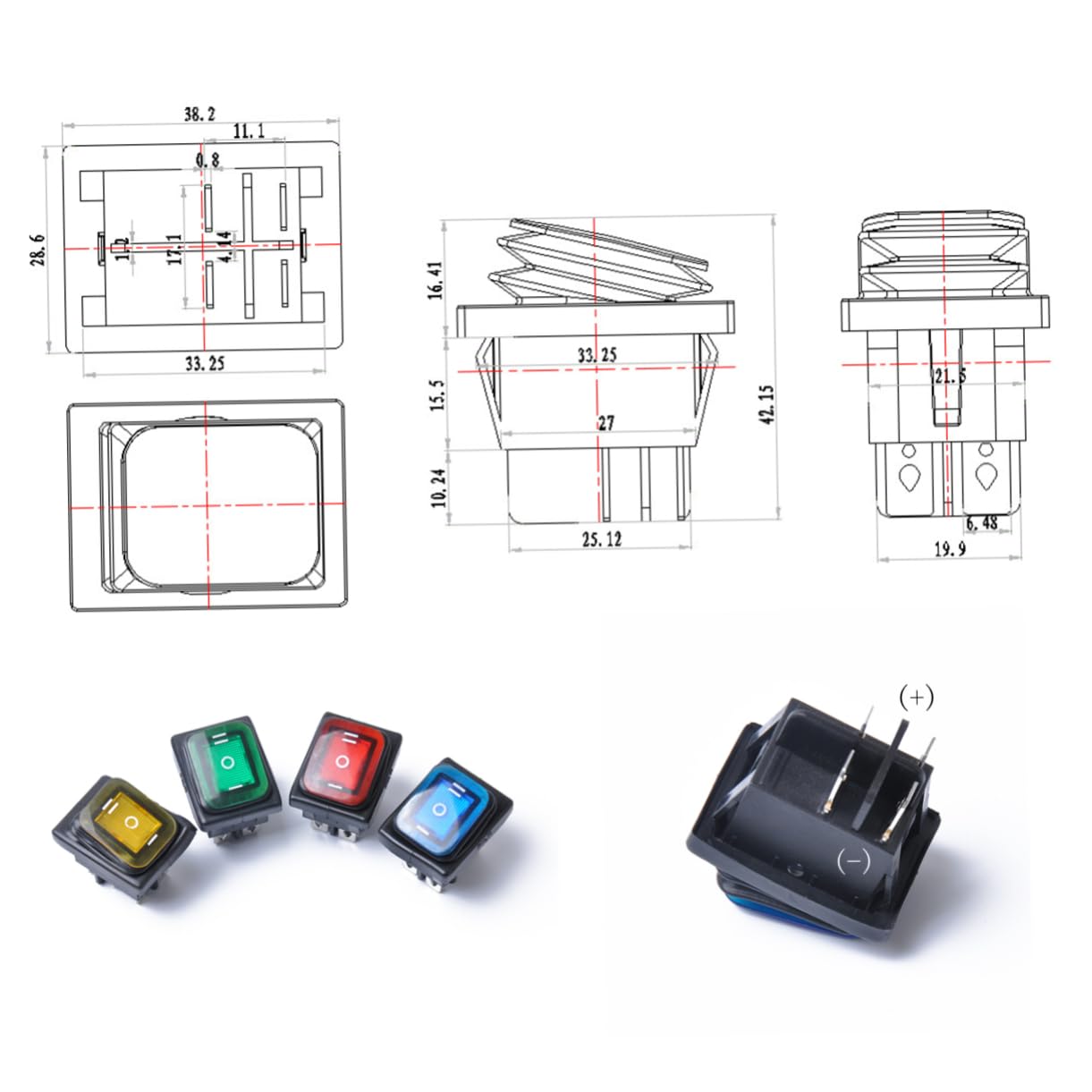 Toddmomy 12V Rocker Toggle Switch Pin Off for Car Boat Rv Blue LED Light Latching Design for Automotive Applications