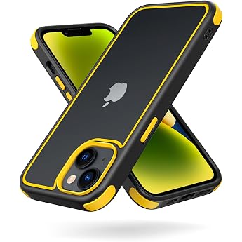 MobNano Ultra Transparent Hybrid Case for iPhone 13 Case iPhone 14 Case Shockproof Silicone Bumper Mobile Phone Case Shockproof Transparent Drop Protection iPhone 13 14 Case - Black/Yellow