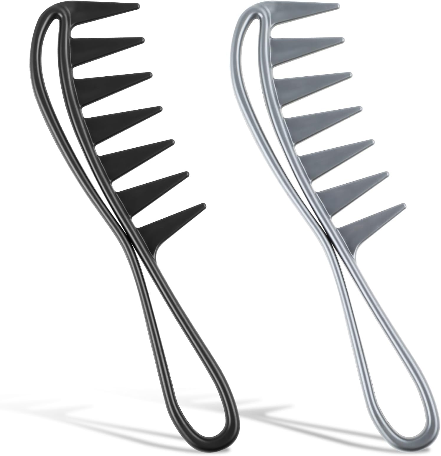 Ouligay 2pcs Wide Tooth Comb Large Tooth Comb Wig Comb For Curly Hair Salon Teeth Combs For Men, Women, Combing Hairstyling Wavy Hair Home Barber (Black,Silver)