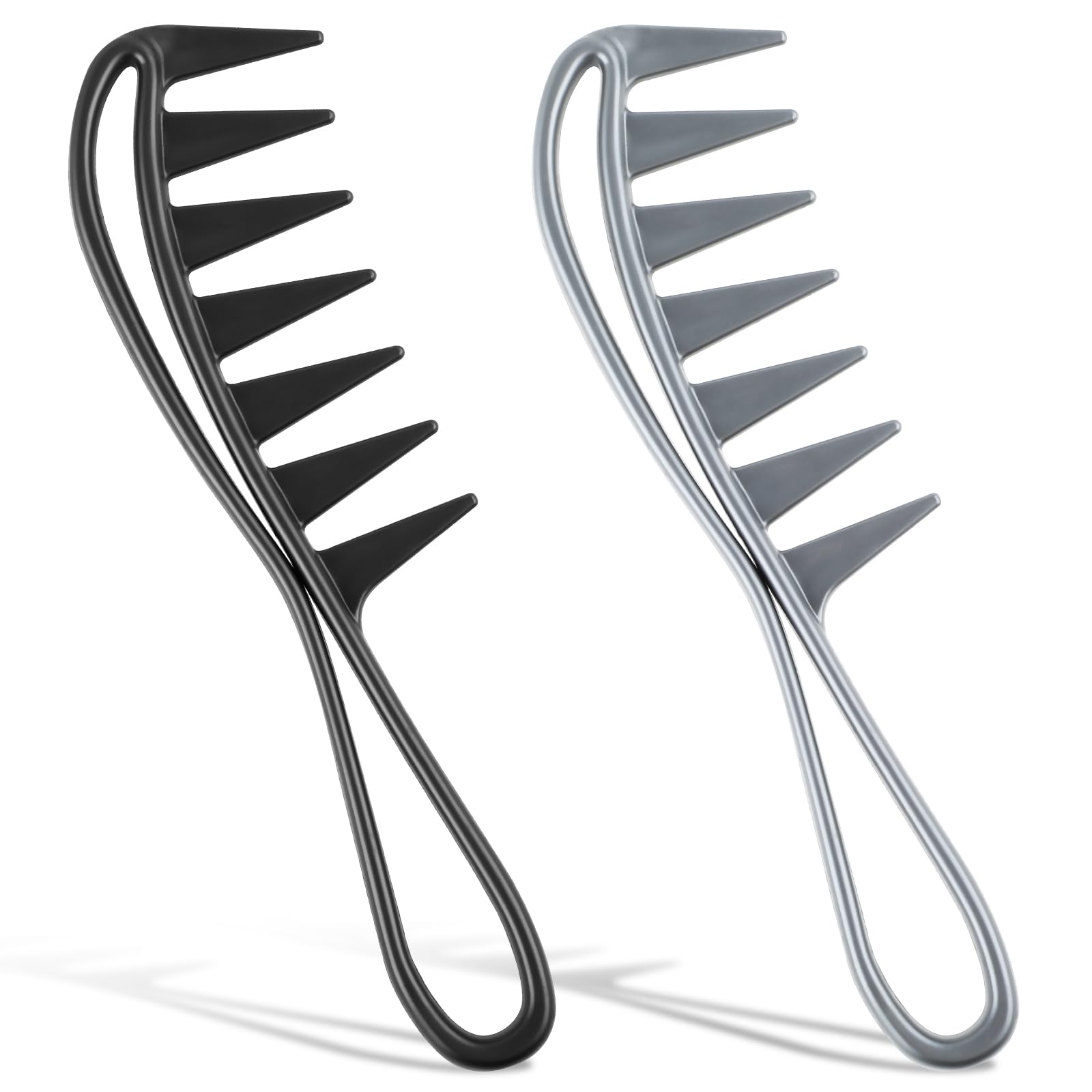 Ouligay 2pcs Wide Tooth Comb Large Tooth Comb Wig Comb For Curly Hair Salon Teeth Combs For Men, Women, Combing Hairstyling Wavy Hair Home Barber (Black,Silver)