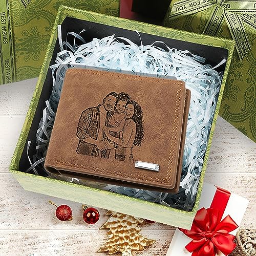 Personalized Photo Wallets for Men, Gifts for Father's Day from Daughter, Gift for Him/Dad/Husband/Men, Custom Engraved Bifold Minimalism Wallet (Brown)4