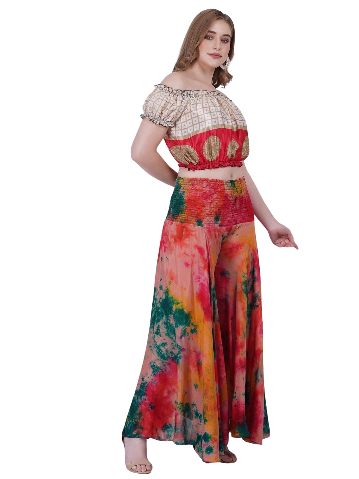 Womens Casual Tie Dye Silk Palazzo Ankle Pants XL Size Pack of 03
