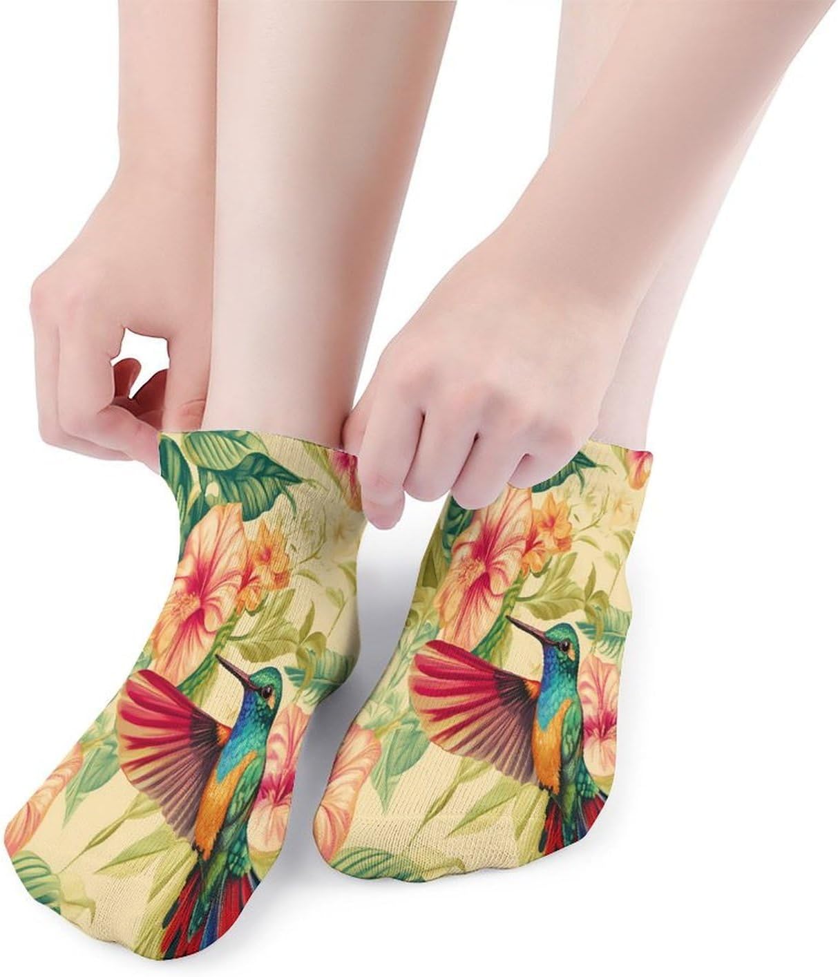 Hummingbird And Flowers 5 Pairs Low Cut Ankle Socks Casual Liner Sock No Show Invisible Socks for Men Women