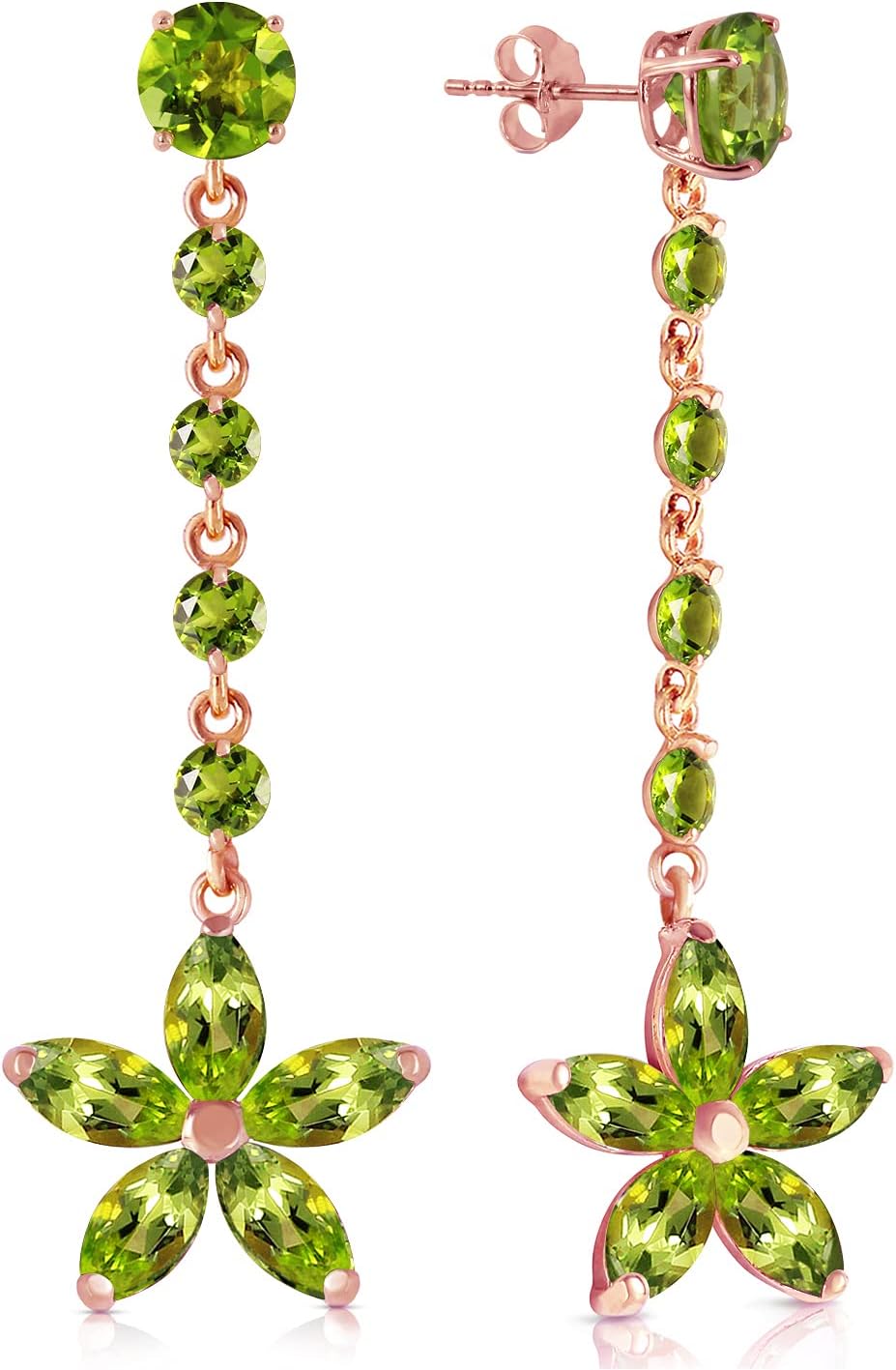 Galaxy Gold GG 14k Solid Rose Gold Chandelier Earrings with Peridots