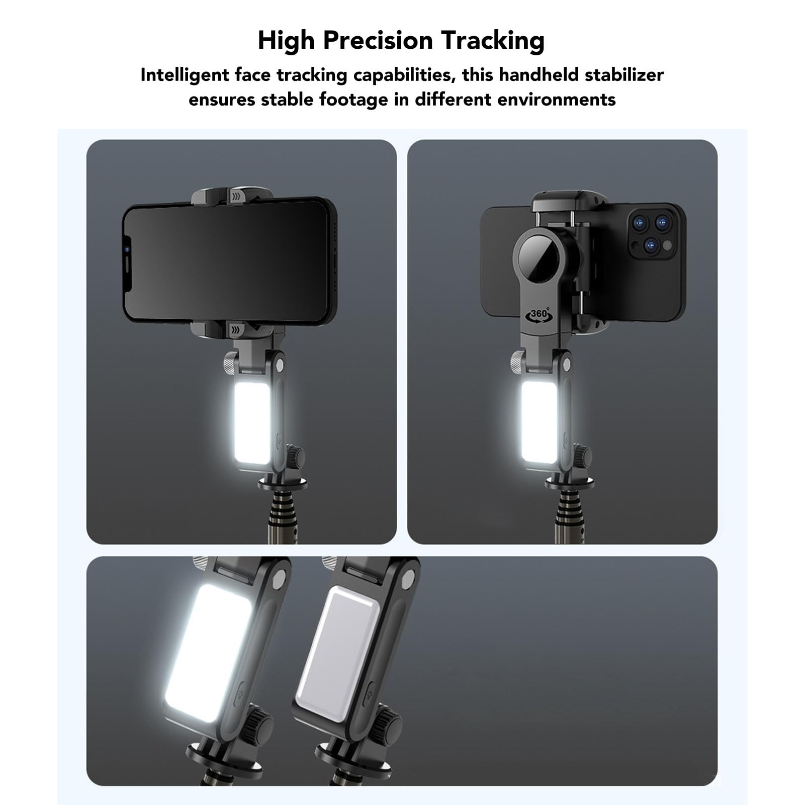 Estabilizador de Teléfono Seguimiento Facial Automático Trípode Remoto Inalámbrico para Teléfono Inteligente Creador de Videos Aleación de Aluminio Negro 1x Estabilizador de Portátil para