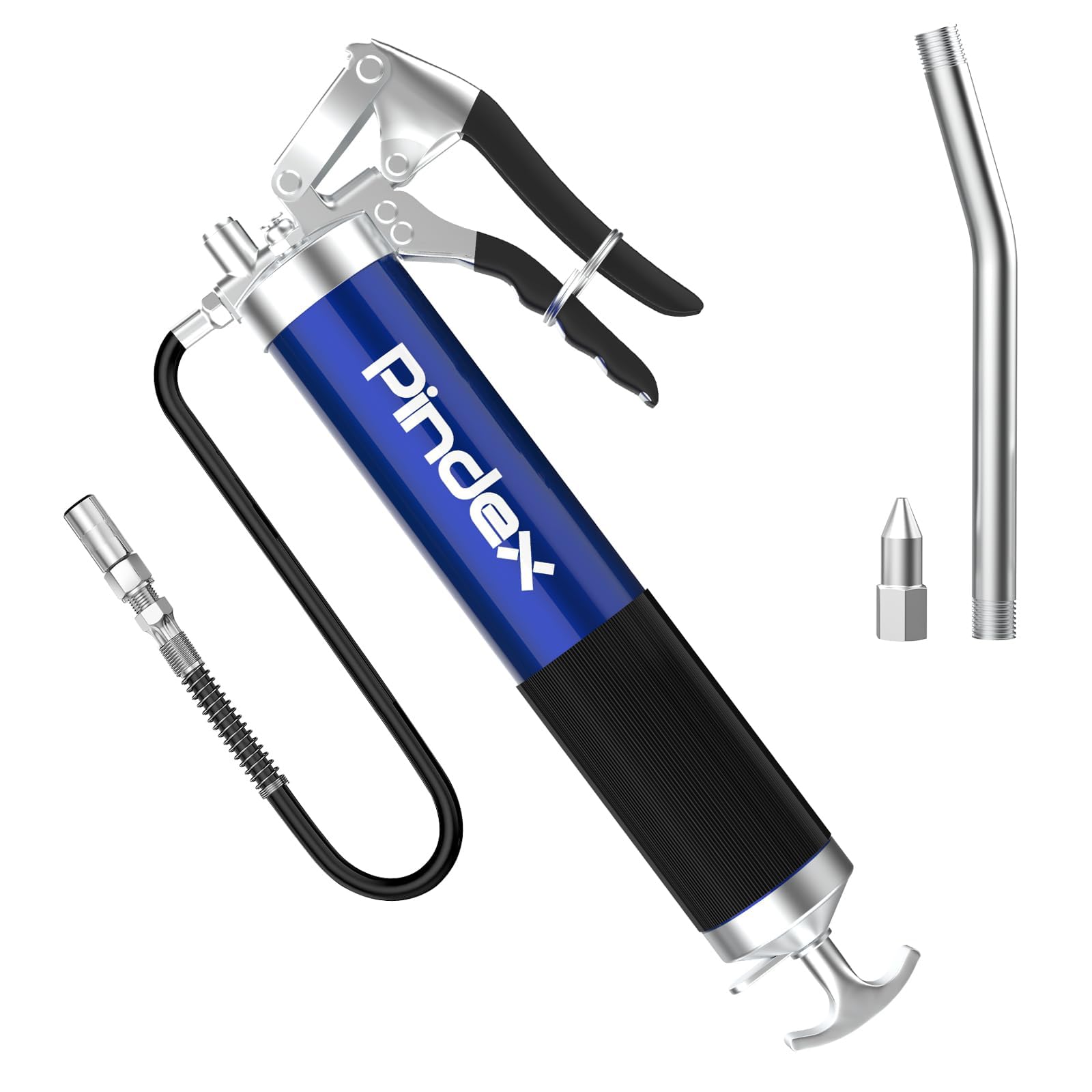 Pindex Grease Gun 8000PSI Heavy Duty Manual Grease Gun with 18 in Flexible Hose, for 14oz Cartridge and Bulk, for Automotive Trailers, Agriculture, Blue
