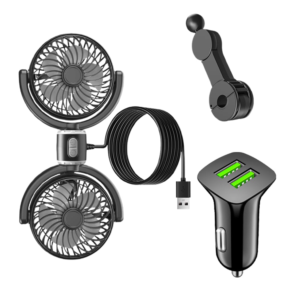 Ventilatore auto per sedile posteriore, girevole a 360°, ventilatore per auto, ventilatore USB per auto, ventilatore di raffreddamento a 2 marce, mini ventilatore di velocità per auto SUV