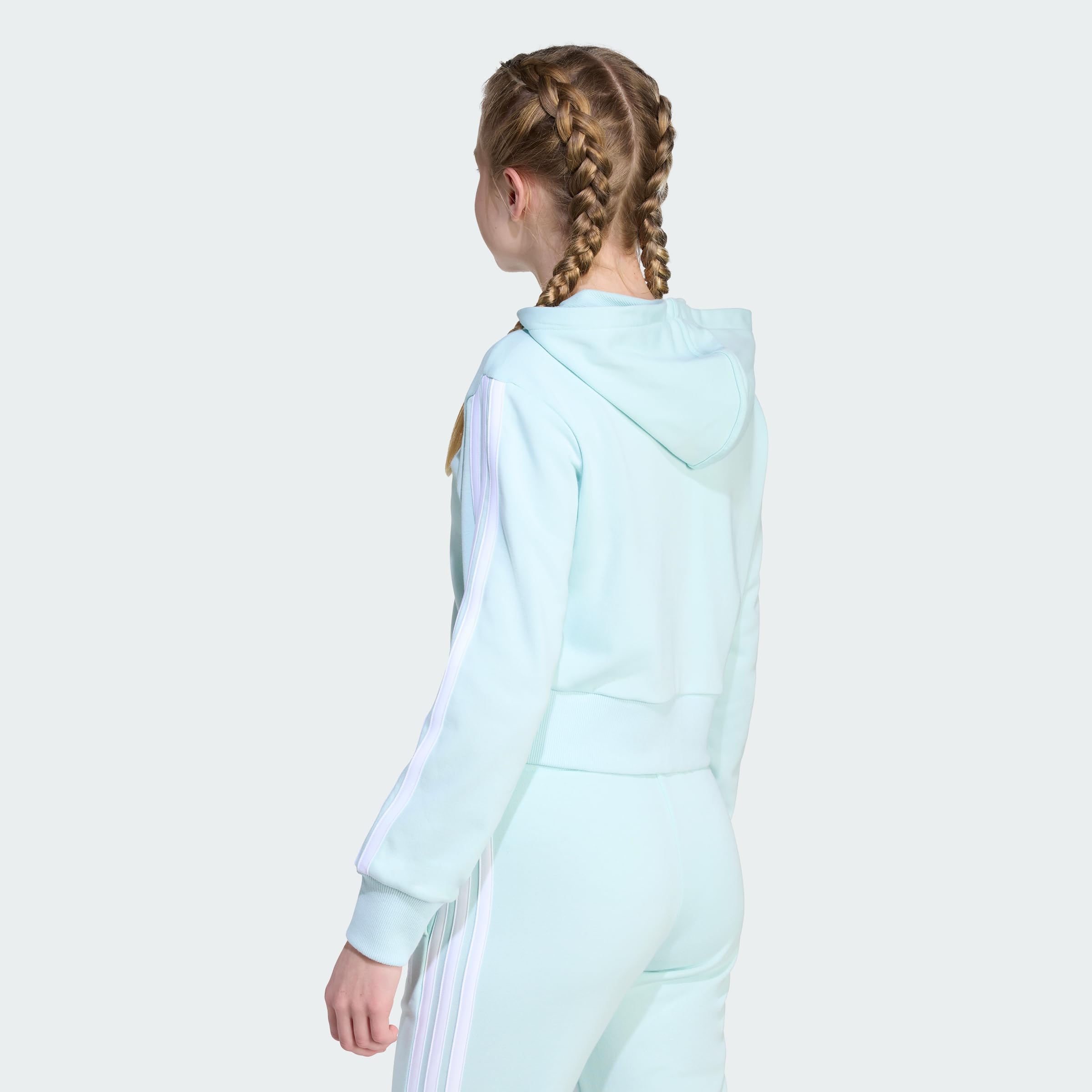 adidas Dziewczynki Essentials Full Zip Crop Hoodie Sweatshirt, Halo Mint/White, 9-10 Years