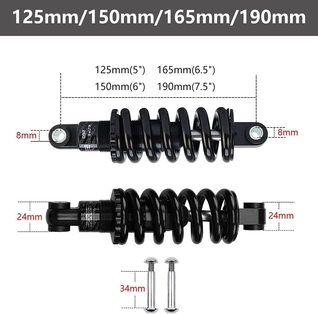 Mountain Bike Rear Shock Coil Spring Suspension 190mm with Bushing and Screw 150Lbs to 2000Lbs(190mm150LBS)