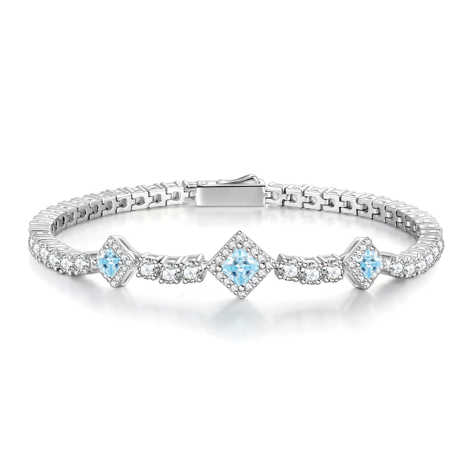 FANCIME Birthstone Bracelets 4mm Sterling Silver Tennis Bracelets Square Gemstone Birthday Mother's Day Jewelry Gifts for Women 7.2"