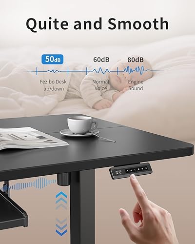 Miniatura 7 de FEZIBO Escritorio de pie con bandeja para teclado, altura ajustable de 55 x 24 pulgadas, con ajustes preestablecidos de memoria para oficina en