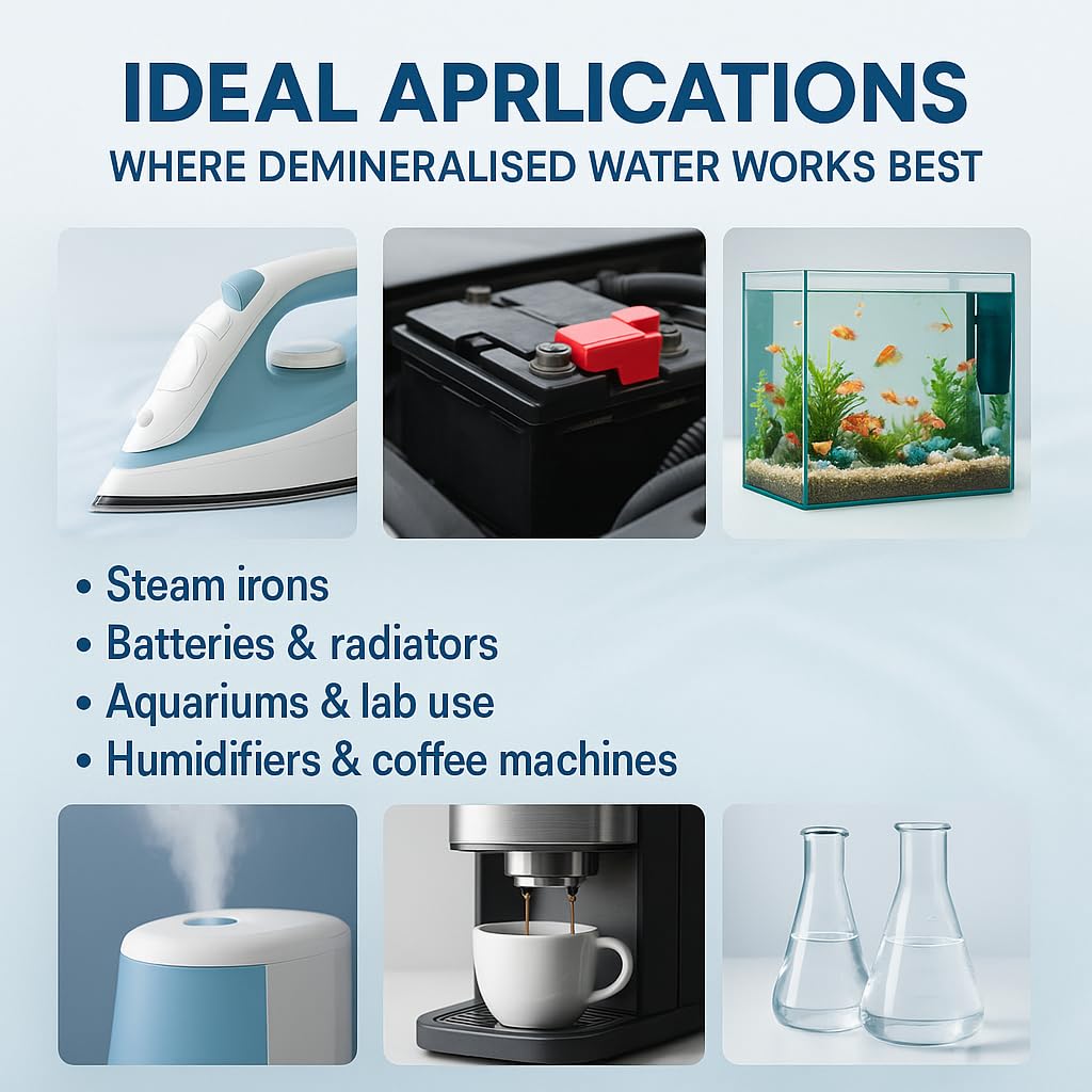 GiDeli Acqua demineralizzata, 3 x 10 l, acqua distillata per ferro da stiro, batterie, refrigeratore, umidificatore, acquario e laboratorio, acqua senza calcare, inodore, trasparente